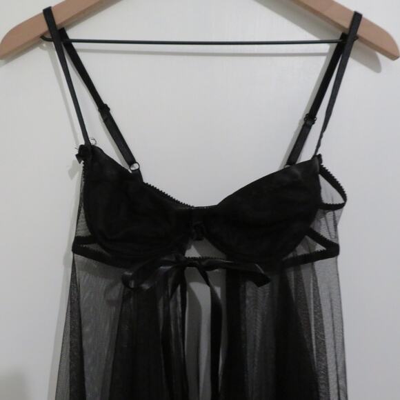 Victoria's Secret Women Sz 34B Black Vintage Y2K Sheer Open Front Flowy Nightie - Picture 3 of 8